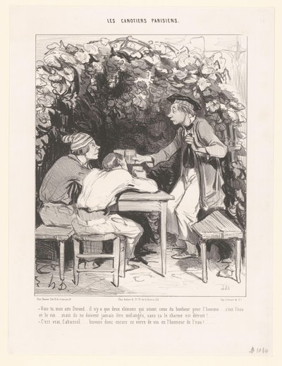 Drie mannen toasten met een glas wijn door Honoré Daumier