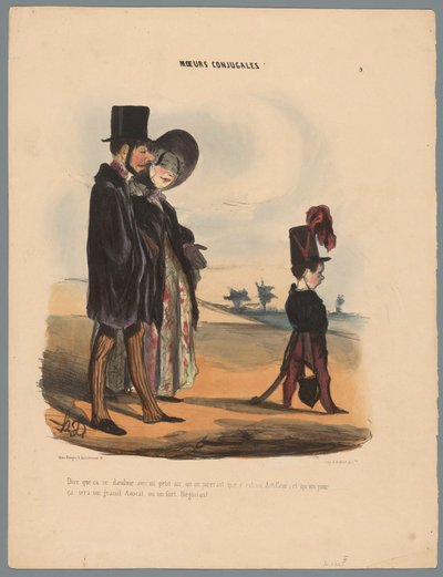 Echtpaar wandelt met kind door Honoré Daumier