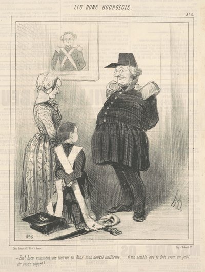 Nou, hoe vind je me in mijn nieuwe uniform... door Honoré Daumier