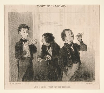 Leerlingen van de zesde klas willen retorici spelen, uit Professeurs et Moutards door Honoré Daumier