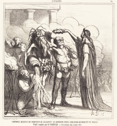 Empedocles ontvangt goddelijke eerbewijzen door Honoré Daumier