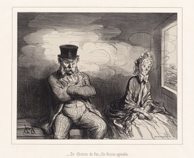 In de trein... een aangename buurman door Honoré Daumier