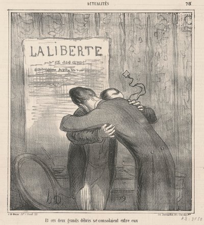 En deze twee grote wrakken troostten elkaar door Honoré Daumier