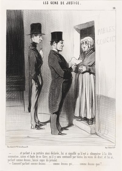 En pratend aan haar portier zo verklaard... door Honoré Daumier