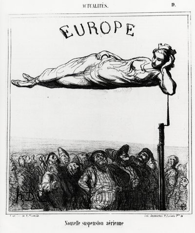 Europa: nieuwe luchtvering. Illustratie door Honore Daumier (1808-1879), gepubliceerd in het nieuws, "Charivari", datum 7 februari 1867. door Honoré Daumier