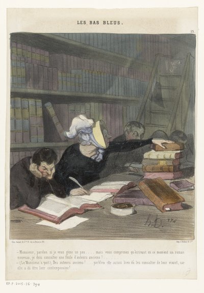 Figuren achter een leestafel in een openbare bibliotheek door Honoré Daumier