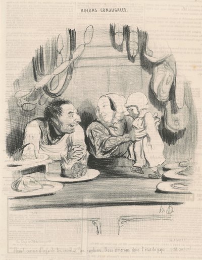 He! hoe hij naar de cervelats kijkt ... door Honoré Daumier