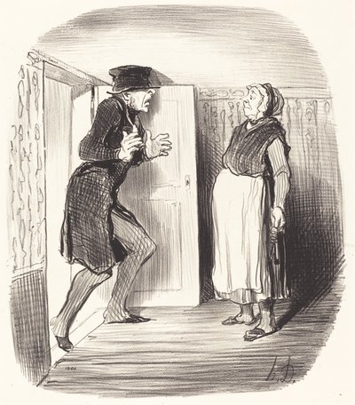 Ongemak van het bezoeken van een entresol zonder voorzorg... door Honoré Daumier