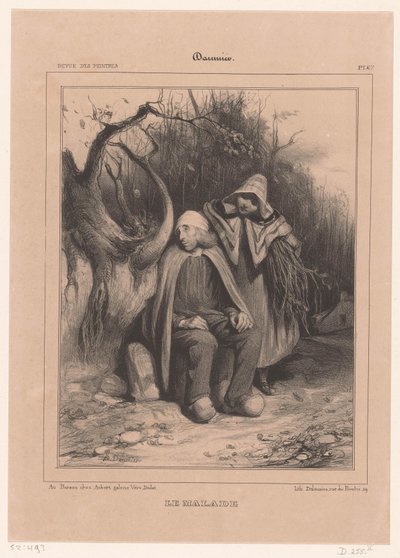 Jonge vrouw met zieke boer langs een pad door Honoré Daumier