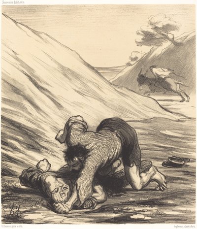 De ezel en de twee dieven door Honoré Daumier