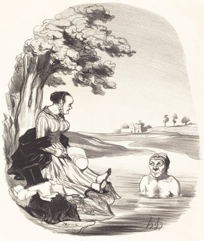 Het water is heerlijk... ik verzeker het je... door Honoré Daumier