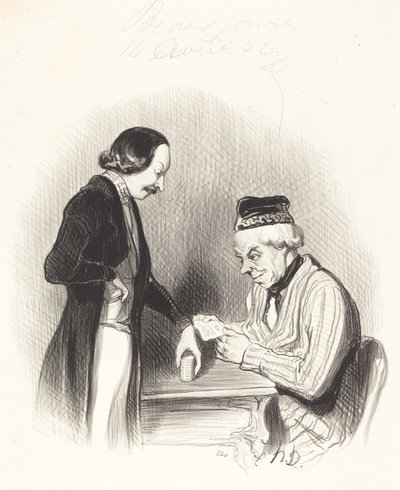 De korting van een wissel door Honoré Daumier