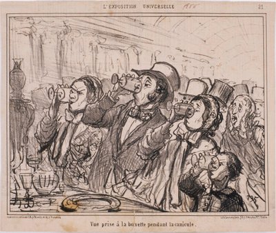 De Wereldtentoonstelling - Gezicht genomen bij de bar tijdens de hittegolf door Honoré Daumier