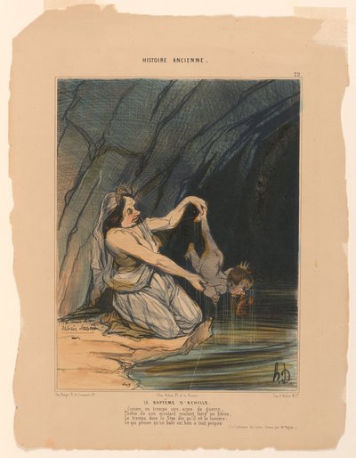 De Doop van Achilles, plaat 22 uit de Histoire Ancienne door Honoré Daumier