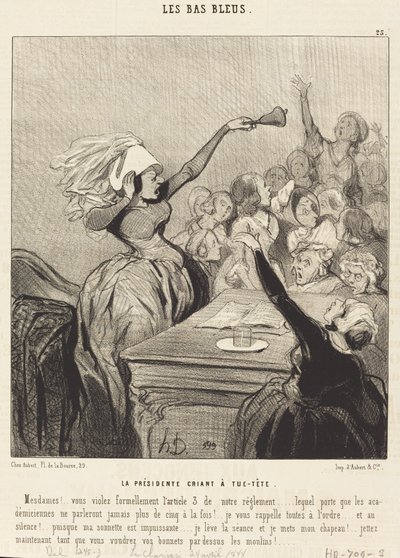 De voorzitster schreeuwt luid: Dames!... door Honoré Daumier