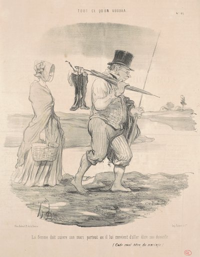 De vrouw moet haar man volgen... door Honoré Daumier