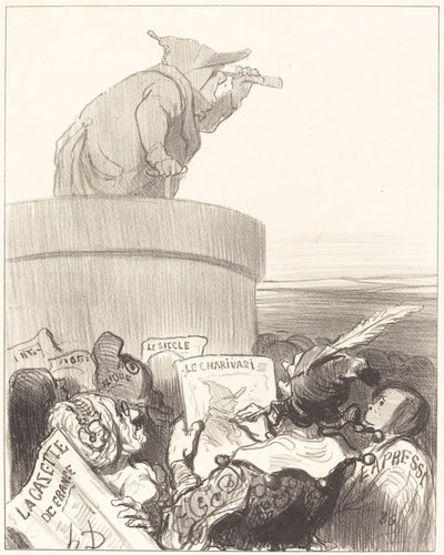 Le Constitutionnel die de politieke horizon aanschouwt door Honoré Daumier