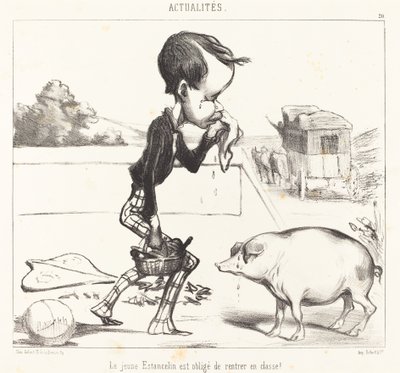 Le Jeune Estancelin est obligé de rentrer en classe! door Honoré Daumier