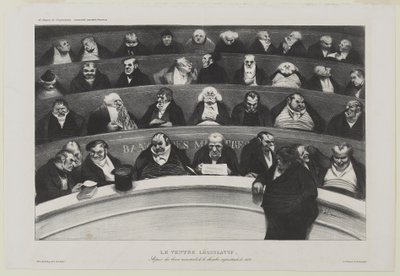 Le Ventre Législatif: Aspect des bancs ministériels de la chambre improstituée de 1834, of De Wetgevende Buik: Uitzicht op de ministeriële banken in de Kamer van Prostitutie van 1834 door Honoré Daumier