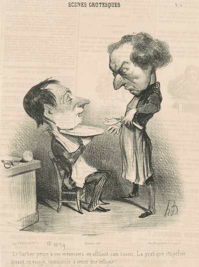 De barbier denkt aan zijn schuldeisers... door Honoré Daumier