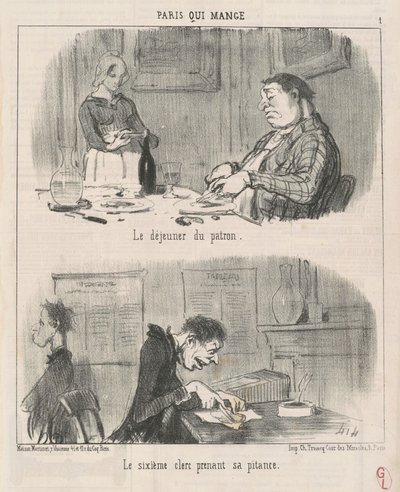 De lunch van de baas, de zesde klerk... door Honoré Daumier