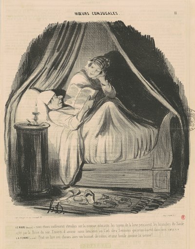 De echtgenoot leest: we lagen zachtjes uitgestrekt... door Honoré Daumier