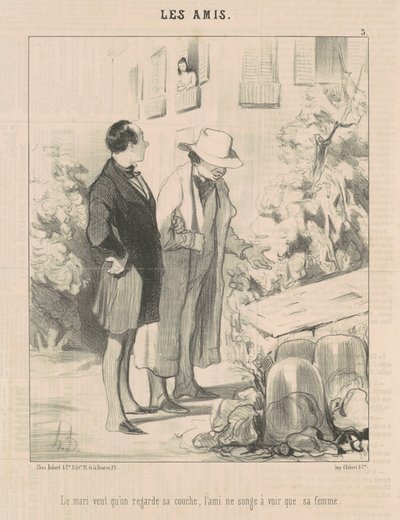 De echtgenoot wil dat men naar zijn bed kijkt... door Honoré Daumier