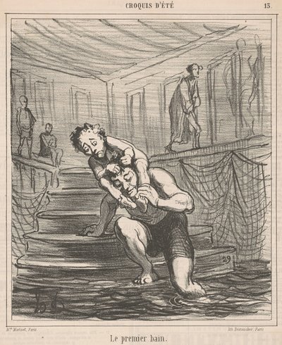 Het eerste bad door Honoré Daumier
