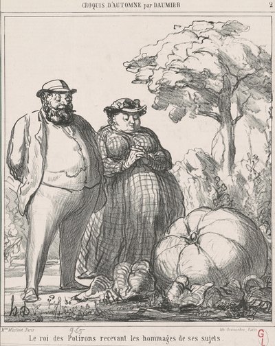 De koning van de pompoenen ontvangt de eerbetuigingen van zijn onderdanen door Honoré Daumier