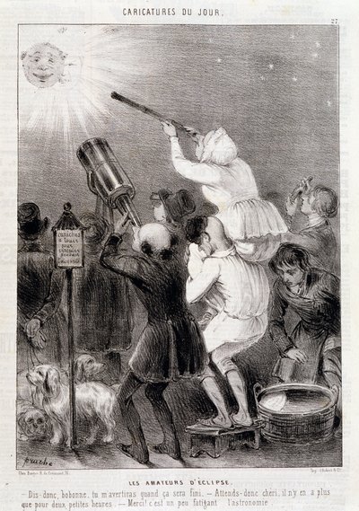 De liefhebbers van Eclipse - Gravure door Daumier, in "Charivari", ca. 1840 door Honoré Daumier