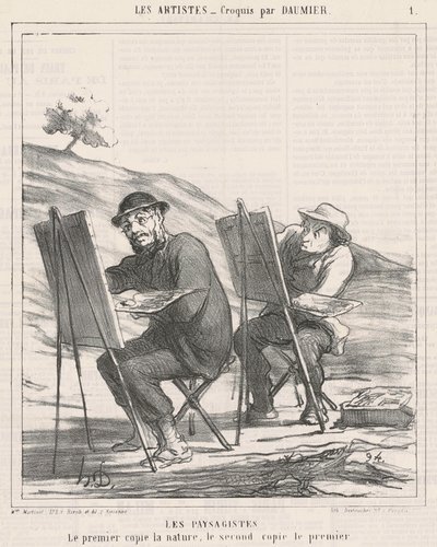 De landschapsschilders. De eerste kopieert de natuur door Honoré Daumier