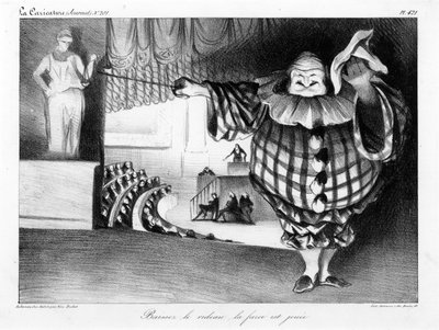 Laat het Gordijn Zakken, de Farce is Voorbij (Baissez le rideau, la farce est jouée) plaat 421 door Honoré Daumier