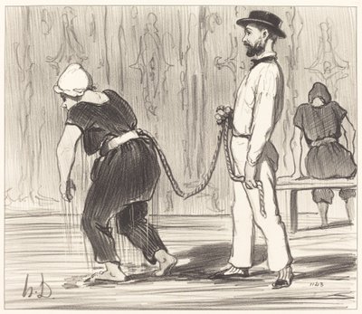 Madame Rabourdeau bij haar eerste les door Honoré Daumier