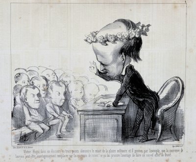 Herinneringen aan het Vredescongres: Victor Hugo (Nr. 1 van de Serie) - door Daumier, in Charivari van 06/09/1849 door Honoré Daumier