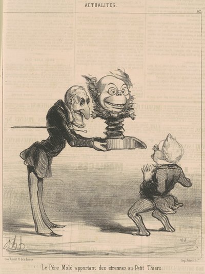 Molé brengt nieuwjaarsgeschenken aan de kleine Thiers door Honoré Daumier