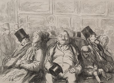 Moment van rust in de Salon Carré door Honoré Daumier