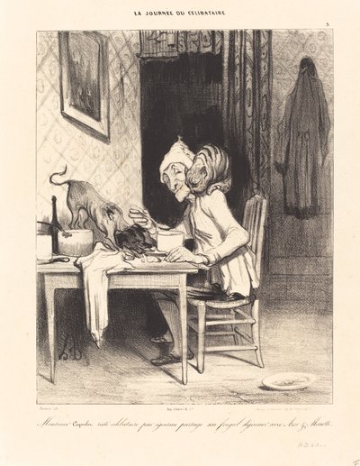 Meneer Coquelet... deelt zijn... ontbijt door Honoré Daumier