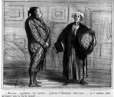 Meneer, ik verlaat uw dienst... ik wilde niet aan het einde van de wereld zijn!... (cartoon door Honore Daumier, gepubliceerd in Charivari) door Honoré Daumier