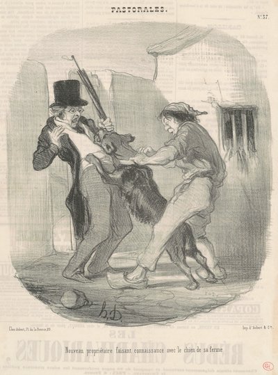 Nieuwe eigenaar maakt kennis met de hond door Honoré Daumier