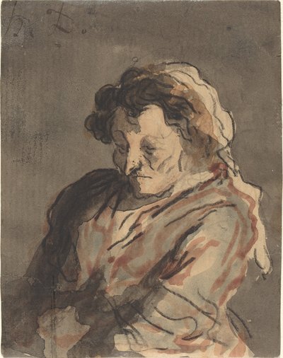 Oude vrouw zittend door Honoré Daumier