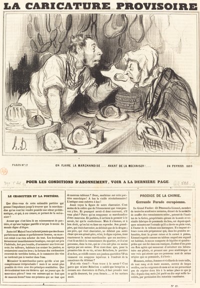 Men ruikt de koopwaar... voordat men het mechaniseert!... door Honoré Daumier