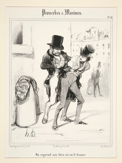Men neemt zijn goed waar men het vindt, plaat 11 uit Spreekwoorden en Maximen door Honoré Daumier