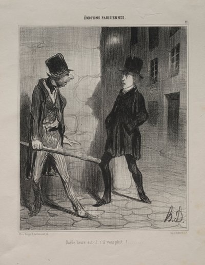 Parijse emoties, plaat 11: Hoe laat is het alstublieft, 24 november 1839 door Honoré Daumier