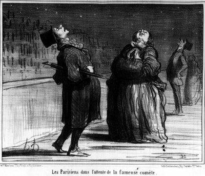 Parijzenaars wachten op de beroemde komeet, karikatuur door Honore Daumier. 
