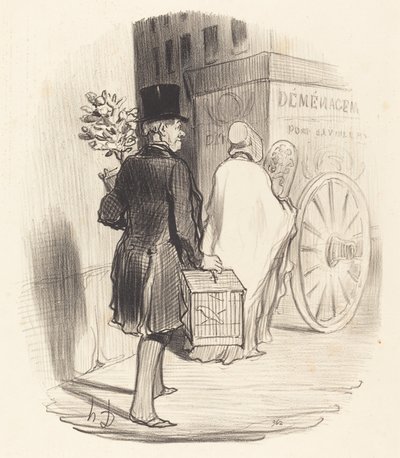 Parijzenaar die naar een andere wijk verhuist... door Honoré Daumier