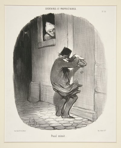 Na middernacht, uit Locataires et Propriétaires door Honoré Daumier