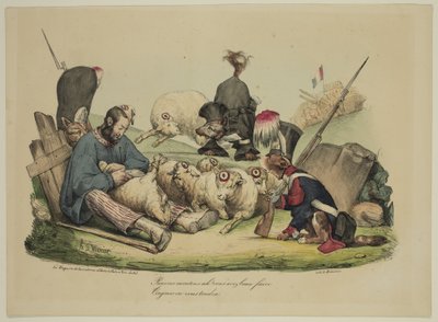 Arme schapen Ah! Hoe hard je ook probeert... je wordt altijd geschoren door Honoré Daumier