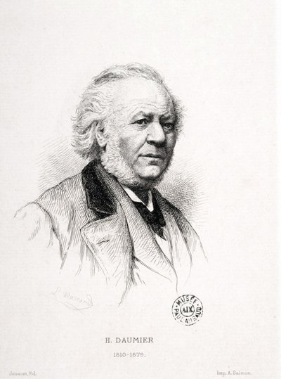 Portret van Honore Daumier (1808-1879), Franse graveur, schilder en beeldhouwer. Massard gravure. Dim: 15x11,5cm. Arbaud Museum. door Honoré Daumier