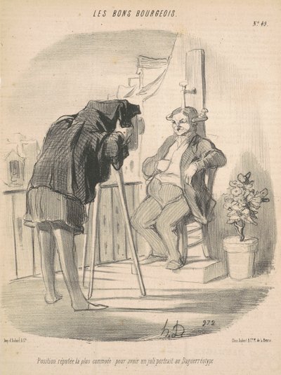 Positie die als het meest comfortabel wordt beschouwd voor een portret met de daguerreotypie door Honoré Daumier
