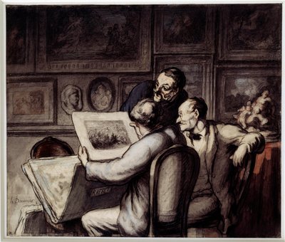 Prentliefhebbers. Aquarel, gouache en zwart potlood, pen en inkt van China door Honoré Daumier. Musée d
